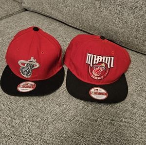 New Era  2 HATS MIAMI HEAT  9FIFTY NBA HWC SNAPBACK RED/MULTICOLOR 2 Pack EUC